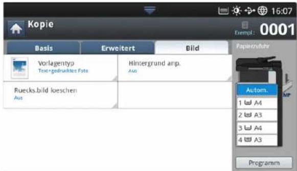 Kopie Exempl: 0001 Basis Erweitert Bild Vorlagentyp Toze+gedrukttes Foto Hintergrund anp. Aus Ruecks.bild ioeschen Aus Papierzufuhr Autom. 1 A4 2 A3 3 A4 4 A3 Programm