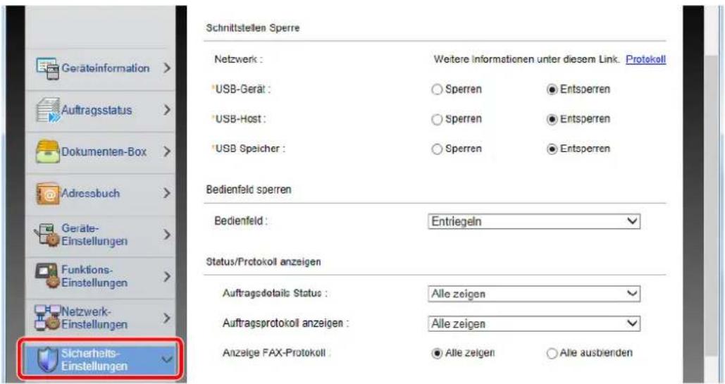 Triumph-Adler P-4025w MFP - Sicherheits-Einstellungen konfigurieren. - 1
