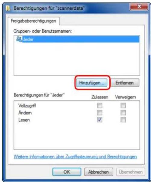 Triumph-Adler P-3020 MFP - Aktivieren Sie das Kontrollkästchen Diesen Ordner freigeben und klicken Sie auf den Knopf Berechtigungen. - 1