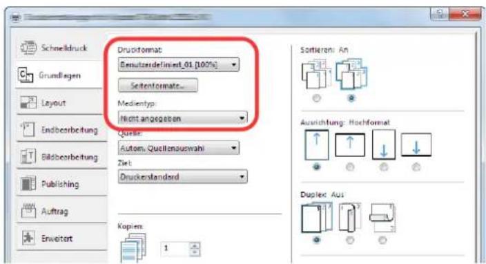 Triumph-Adler 8056i - Das Papierformat und den nicht hinterlegten Medientyp angeben. - 2