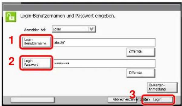 Triumph-Adler 8055i - Login-Benutzernamen und Passwort eingeben. - 1