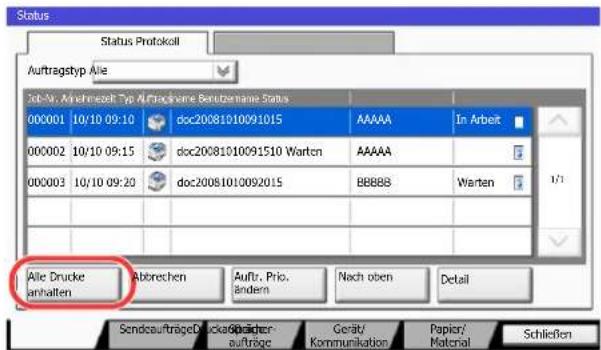 Triumph-Adler 6555i - Im Druckauftragsstatus auf [Alle Drucke anhalten] tippen. Der Druck wird angehalten. - 1