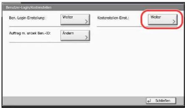 Triumph-Adler 2500ci - Tippen Sie auf [Weiter] in "Kostenstellen-Einstellung". - 1