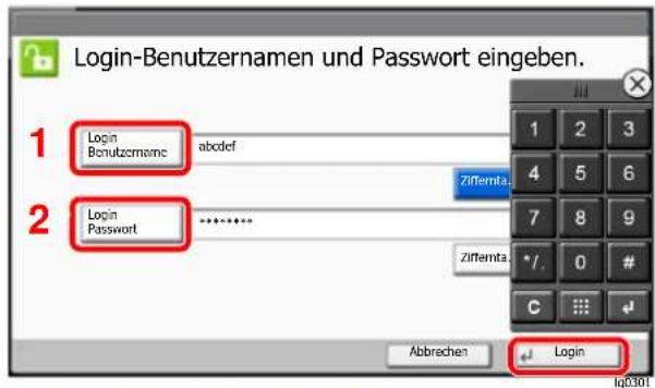 Utax 7056i - Login-Benutzernamen und Passwort eingeben. - 1