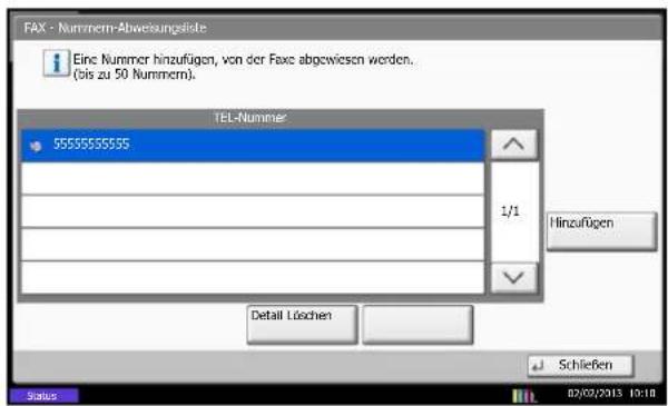Utax 4505ci - Abzuweisende Faxnummern ändern und löschen - 1
