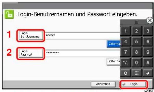 Utax 3561i - Login-Benutzernamen und Passwort eingeben. - 1