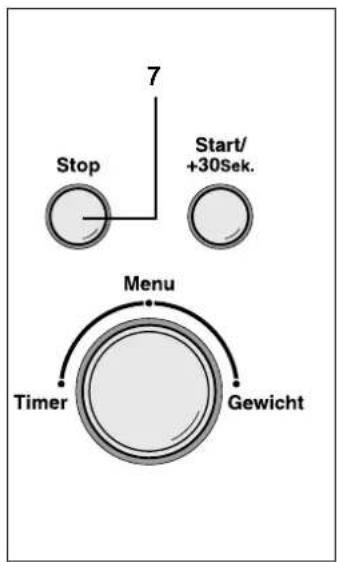 Stop 7 Start/ +30Sek. Menu Timer Gewicht