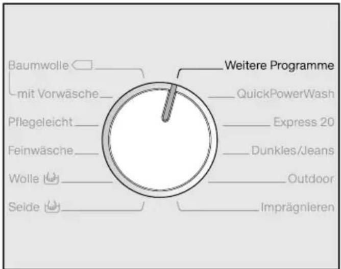 MIELE WMF 121 WPS - Programmwahl über Programmwählerstellung "Weitere Programme" und Display: - 1