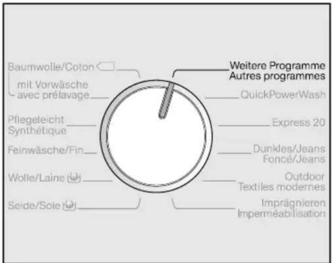 MIELE WMF 100-21 CH re - Programmwahl über Programmwählerstellung "Weitere Programme" und Display: - 1