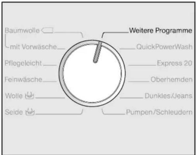 MIELE WKF 131 WPS - Programmwahl über Programmwählerstellung "Weitere Programme" und Display: - 1