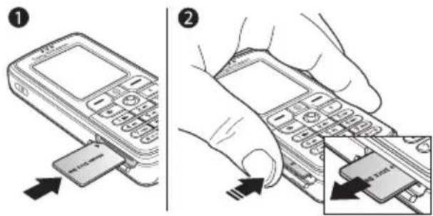 SONY ERICSSON D750i - So setzen Sie den Memory Stick Duo™ ein und entnehmen ihn: - 1