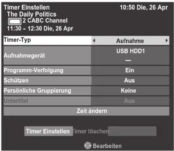 TOSHIBA Regza 42YL875 - Verwenden des Programmführers, um eine programmierte Aufnahme festzulegen - 1