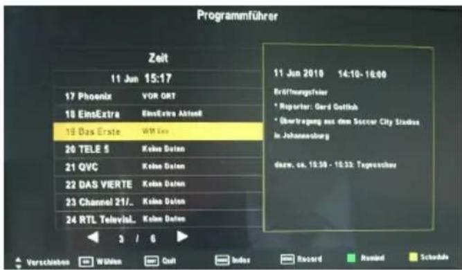 XORO HTC 1536D - Aufnahmeprogrammierung aus EPG heraus - 1