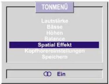 TONMENÜ Lautstärke Bässe Hohen Balance Spatial Effekt Kopfhöreemstellungen Speichern Ein