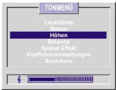 TONMENÜ Lautstärke Bässe Höhen Balance Spatial Effekt Kopfhörereinstellungen Speichern
