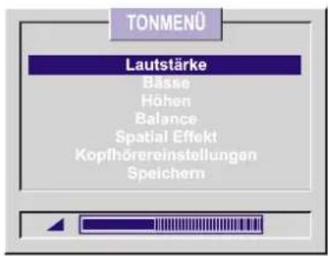 TONMENÜ Lautstärke Bässe Höhen Balance Spatial Effekt Kopfhörereinstellungen Speichern