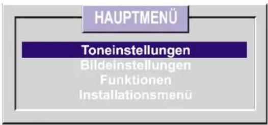 HAUPTMENÜ Toneinstellungen Bildeinstellungen Funktionen Installationsmenü