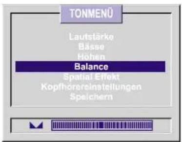 TONMENÜ Lautstärke Bässe Höhen Balance Spatial Effekt Kopfhörereinstellungen Speichern