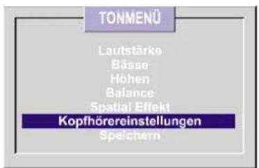 TONMENÜ Lautstärke Bässe Höhen Balance Spatial Effekt Kopfhörereinstellungen Speichern