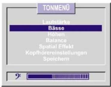 TONMENÜ Laufstärke Bässe Höhen Balance Spatial Effekt Kopfhörereinstellungen Speichern