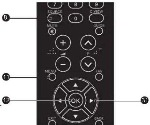 7 8 9 SOURCE Q VIEW 0 MUTE GUIDE + ... P - MENU FAV OK EXIT BACK 11 12 31