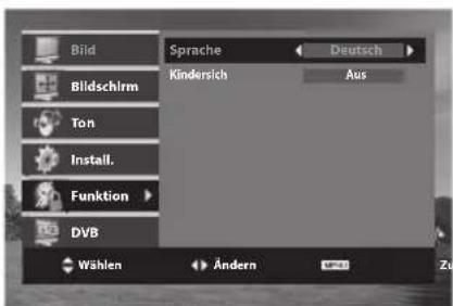 Bild Bildschirm Ton Install. Funktion DVB Sprache Kindersich Aus Deutsch Wählen Ändern Zu