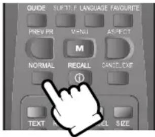 GUIDE SLIFT: F LANGUAGE FAVOURITE PREV PR M-NU ASPECT M NORMAL RECALL CANCEL EXIT ① TEXT R 1000 SEL SIZE