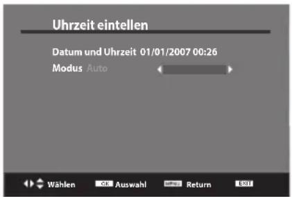 Uhrzeit eintellen Datum und Uhrzeit 01/01/2007 00:26 Modus Auto Wählen CF Auswahl Return BUY