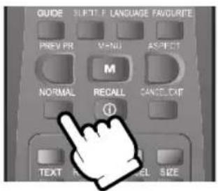 GUIDE SPLIT F. LANGUAGE FAVOURITE PREV PR M ASPECT NORMAL RECALL CANCEL EXIT ① TEXT F. CHANNEL SIZE