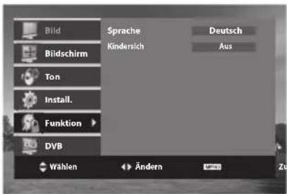 Bild Bildschirm Ton Install. Funktion DVB Sprache Kindersich Deutsch Aus Wählen Ändern Zu