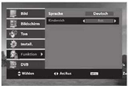 Bild Bildschirm Ton Install. Funktion DVB Sprache Deutsch Kindersich Aus Wählen An/Aus Zu