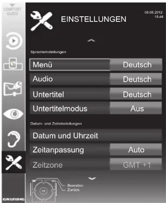 GRUNDIG RIO 32 CLE 8327 BL - Menü EINSTELLUNGEN aufrufen - 1