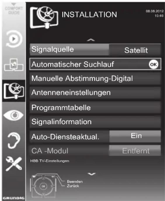 GRUNDIG 55 VLE 984 BL - Digitale Fernseh-Programme eines Satelliten automatisch suchen - 1
