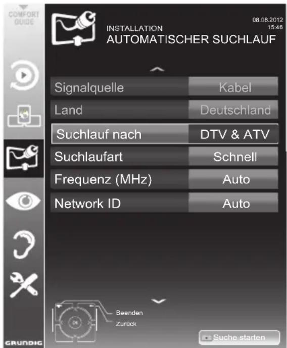 GRUNDIG 55 VLE 9481 SR - Digitalen Fernseh-Programme vom Kabelbetreiber automatisch suchen - 1