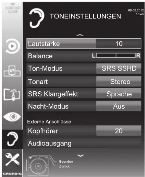 GRUNDIG 55 VLE 9481 SR - Toneinstellungen - 1