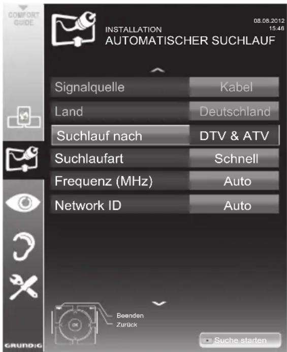 GRUNDIG 55 VLE 923 BL - Digitalen Fernseh-Programme vom Kabelbetreiber automatisch suchen - 1