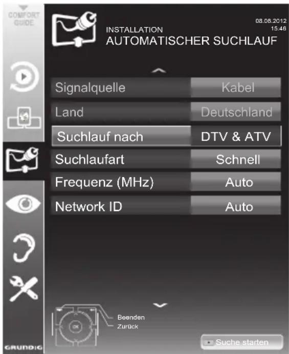 GRUNDIG 55 VLE 922 BL - Digitalen Fernseh-Programme vom Kabelbetreiber automatisch suchen - 1