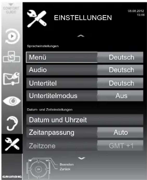 GRUNDIG Sydney 55 CLE 9476 BL - Menü EINSTELLUNGEN aufrufen - 1