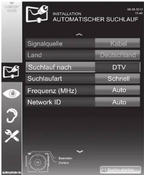 GRUNDIG 48 VLE 685 BG - Digitalen Fernseh-Programme vom Kabelbetreiber automatisch suchen - 1