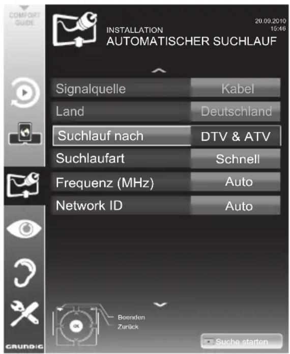 GRUNDIG 47 VLE 9270 WL - Digitalen Fernseh-Programme vom Kabelbetreiber automatisch suchen - 1
