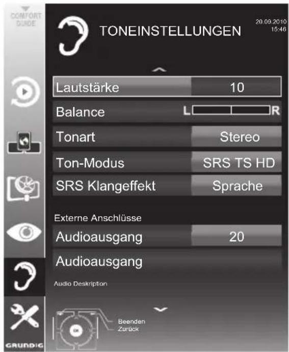 GRUNDIG 47 VLE 9270 WL - Toneinstellungen - 1