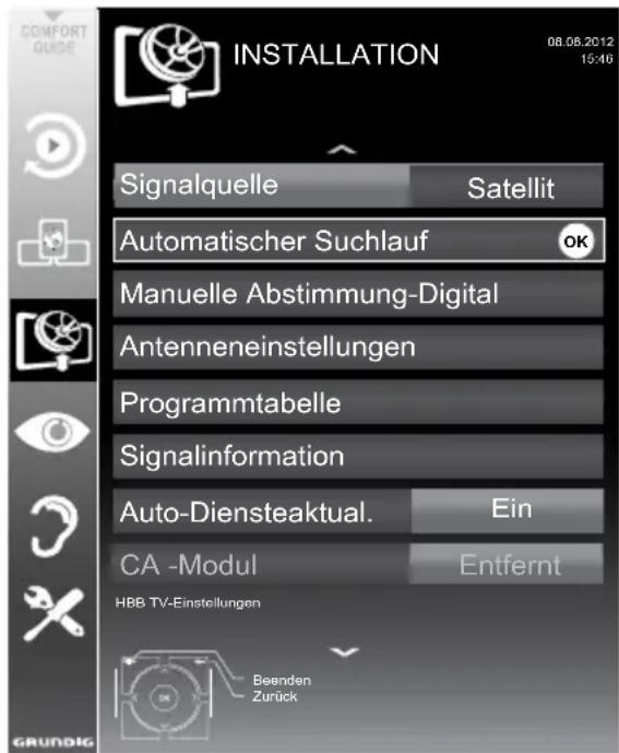 GRUNDIG New Tork 47 CLE 9486 SL - Digitale Fernseh-Programme eines Satelliten automatisch suchen - 1