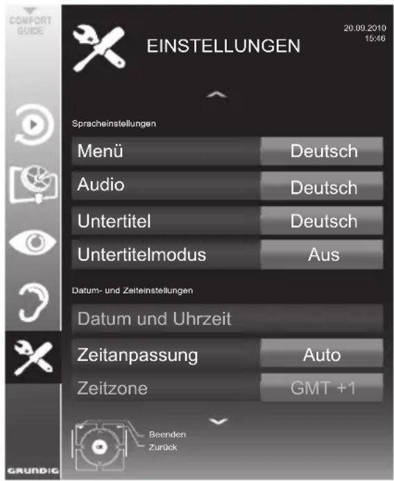 GRUNDIG 46 VLE 8220 BG - Menü EINSTELLUNGEN aufrufen - 1