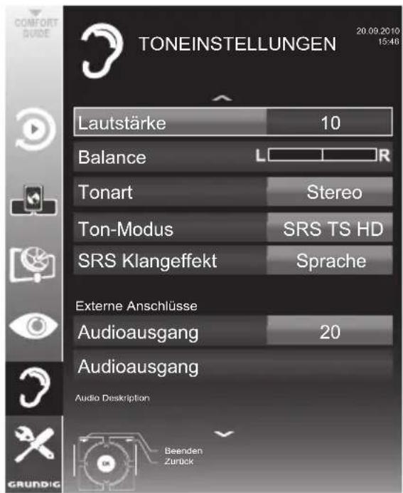 GRUNDIG 40 VLE 8270 WP - Toneinstellungen - 1