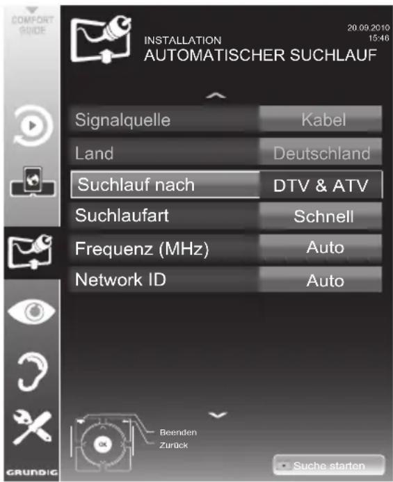 GRUNDIG 40 VLE 8270 WP - Digitalen Fernseh-Programme vom Kabelbetreiber automatisch suchen - 1
