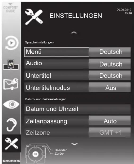 GRUNDIG 40 VLE 8270 WP - Menü EINSTELLUNGEN aufrufen - 1