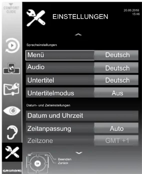 GRUNDIG 40 VLE 812 S - Menü EINSTELLUNGEN aufrufen - 1