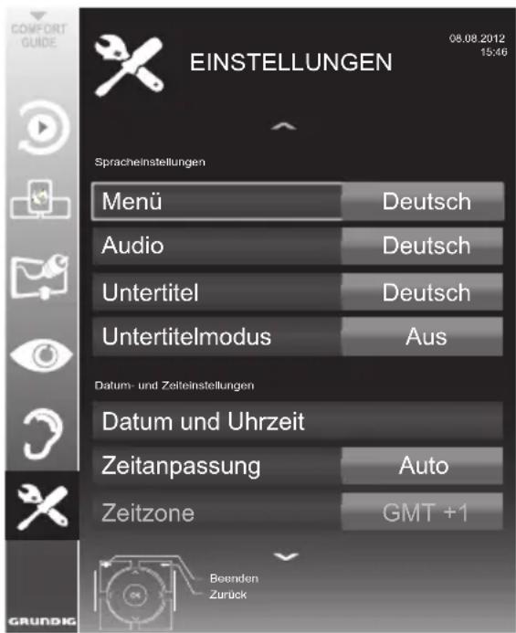 GRUNDIG 40 VLE 785 BL - Menü EINSTELLUNGEN aufrufen - 1