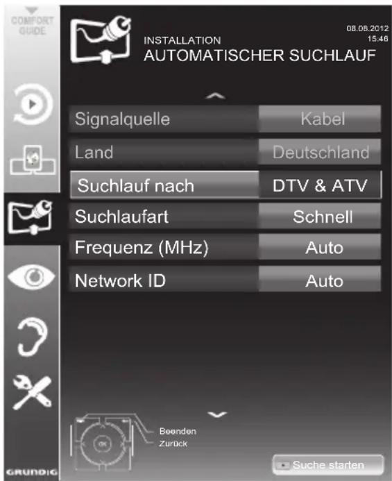 GRUNDIG 40 VLE 785 BL - Digitalen Fernseh-Programme vom Kabelbetreiber automatisch suchen - 1