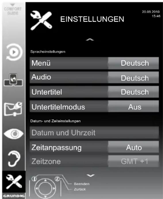 GRUNDIG 32 VLE 812 S - Menü EINSTELLUNGEN aufrufen - 1